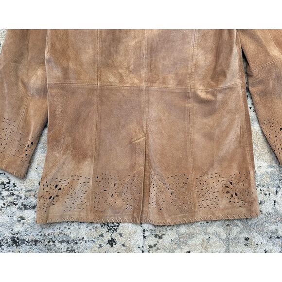 Vintage Coldwater Creek Women’s Brown Tan 100% Leather Suede Boho Jacket Small - Picture 9 of 9